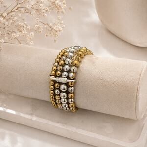 Stainless steel Bracelet Set Two-Tone Beaded Stretch Gold Silver 7in gift
